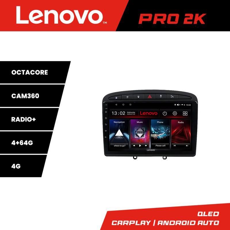 Navigație Peugeot 308 Lenovo QLED 2K Android 4+64GB cu Waze și 360