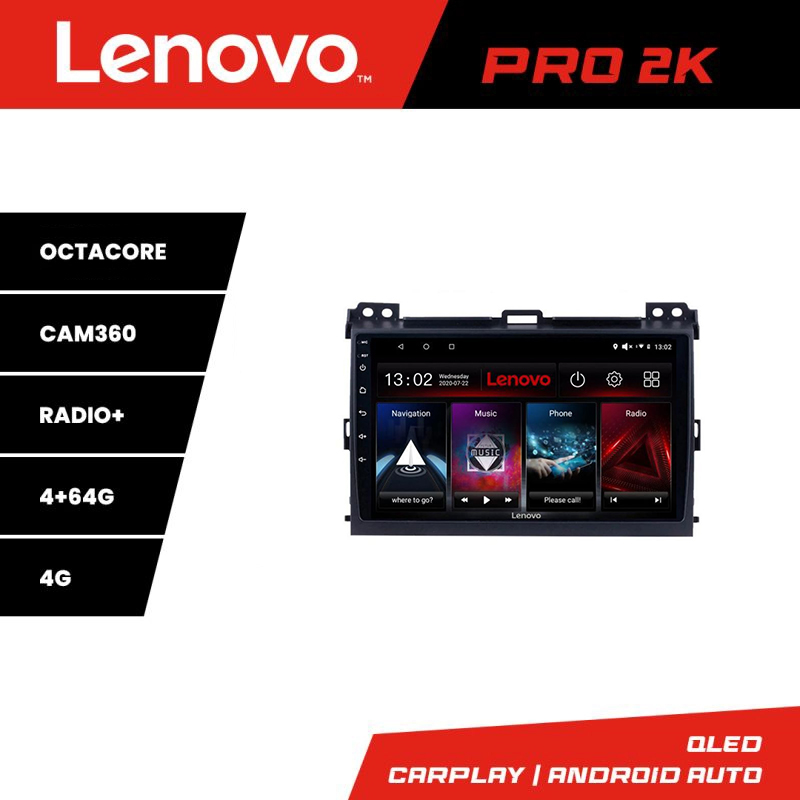 Navigație Toyota Prado 2004-2009 Lenovo Pro 2K, QLED 4GB+64GB, 4G