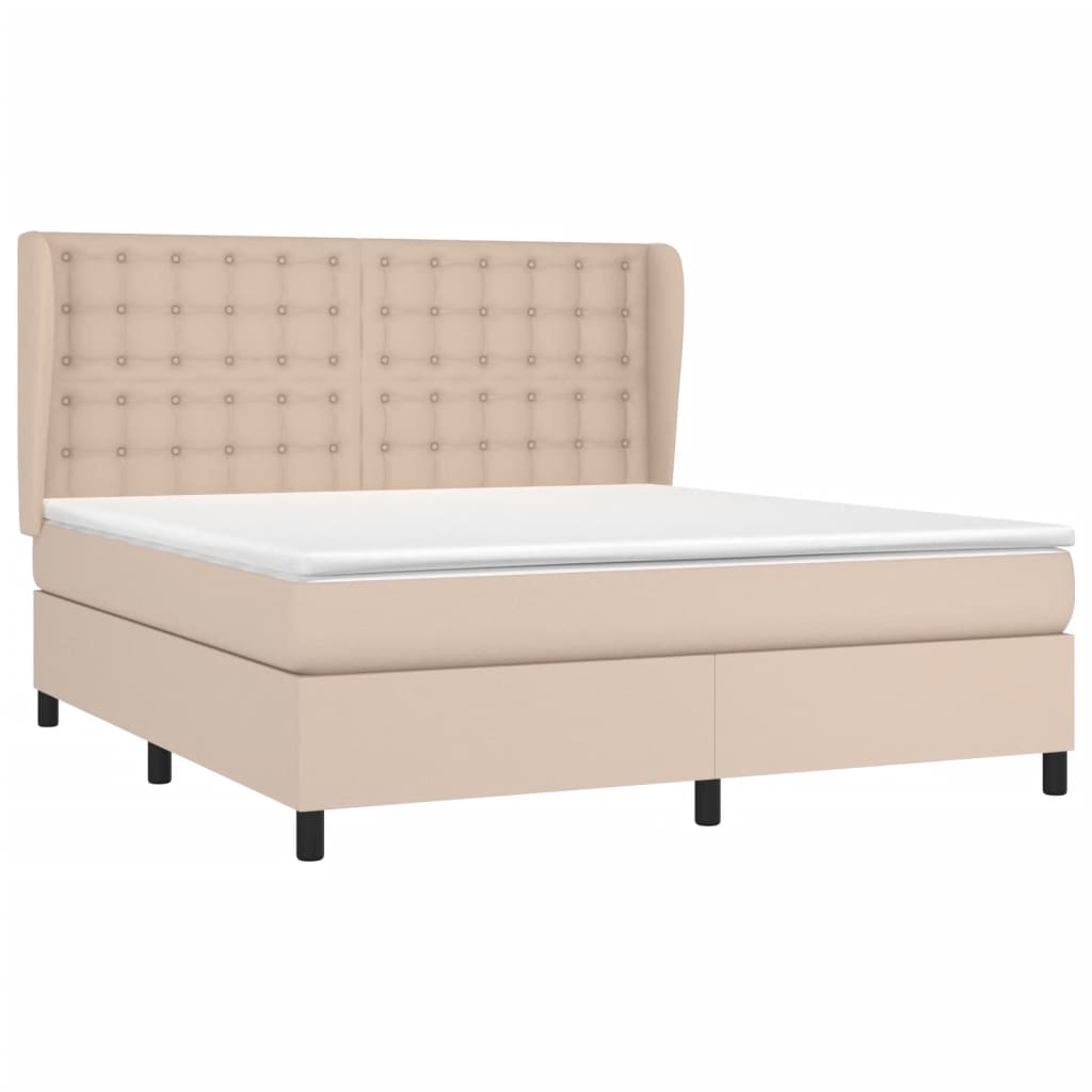 Pat box spring cu saltea, cappuccino, 160x200cm piele ecologică GartenMobel Dekor