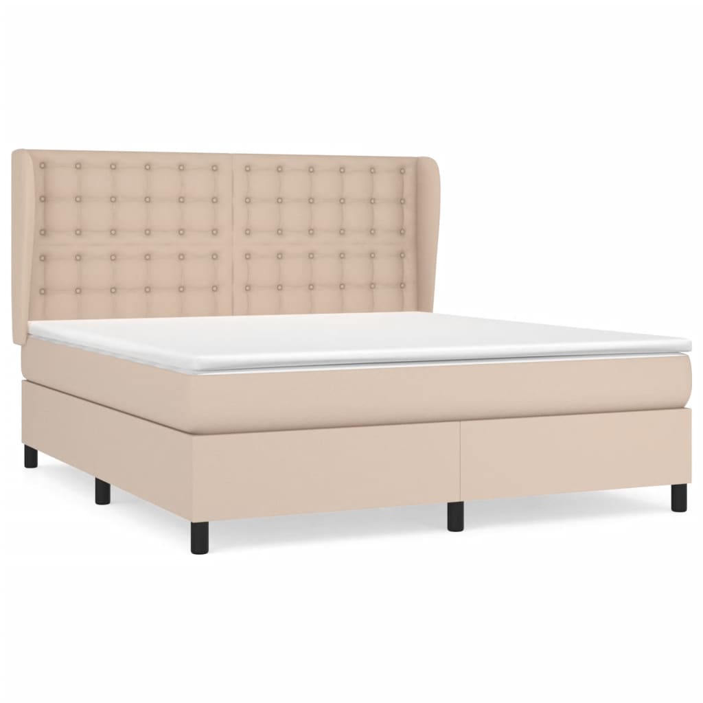 Pat box spring cu saltea, cappuccino, 160x200cm piele ecologică GartenMobel Dekor