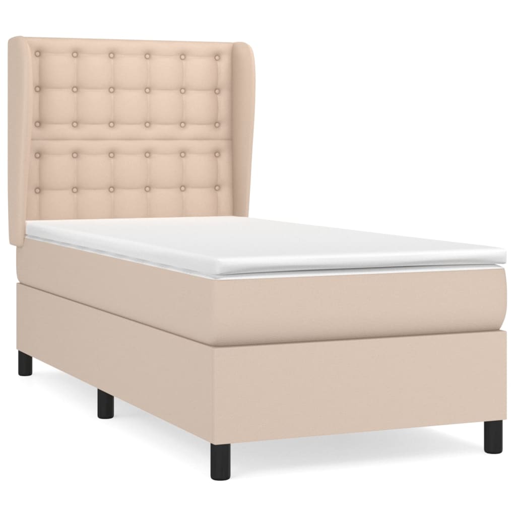 Pat box spring cu saltea, cappuccino, 90x200 cm piele ecologică GartenMobel Dekor