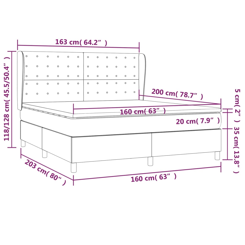 Pat box spring cu saltea, gri, 160x200 cm, piele ecologică GartenMobel Dekor