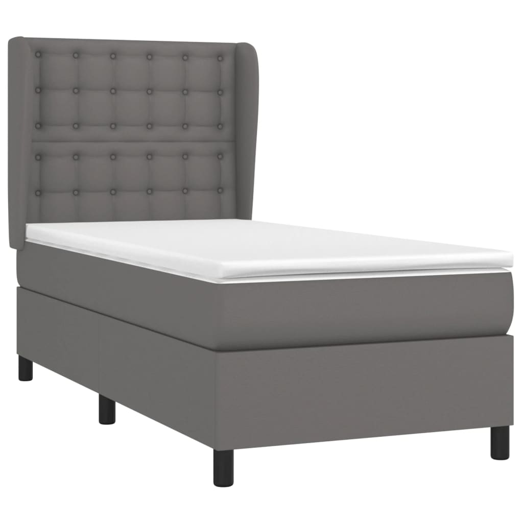 Pat box spring cu saltea, gri, 90x200 cm, piele ecologică GartenMobel Dekor