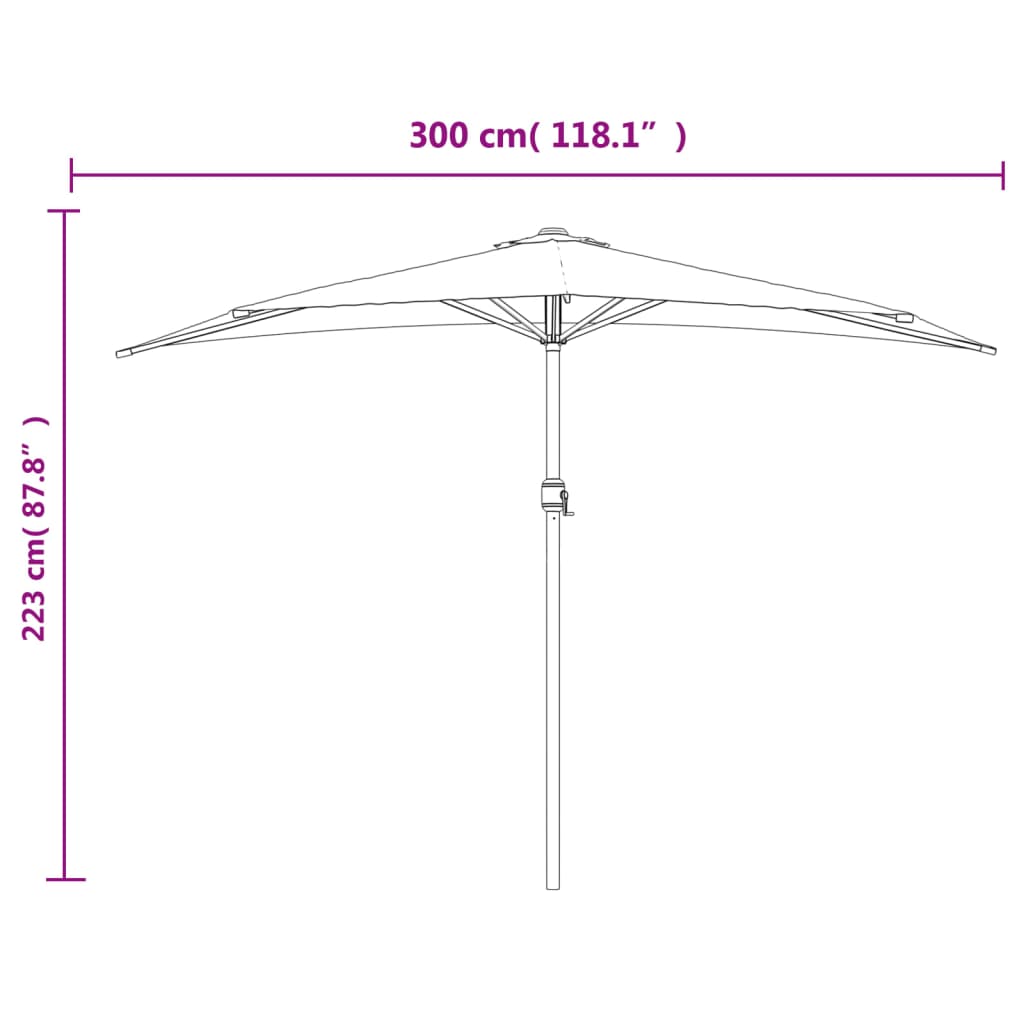 Umbrelă balcon, tijă aluminiu albastru 300x155x223cm semirotund GartenMobel Dekor