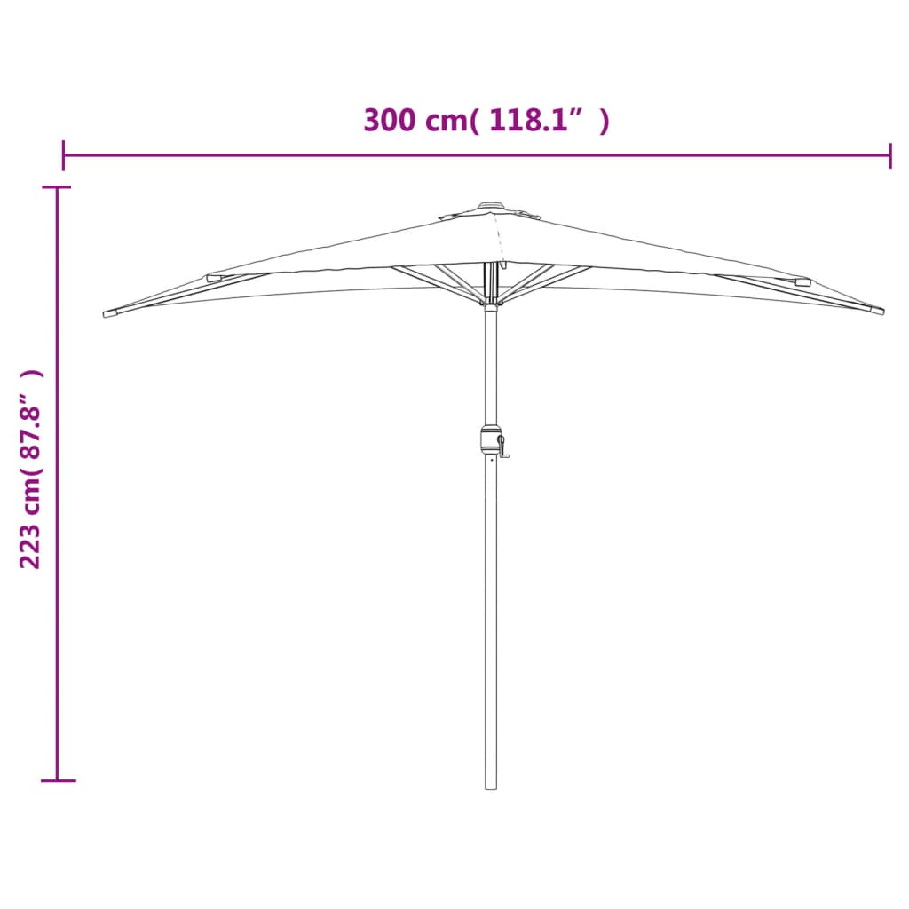 Umbrelă balcon tijă aluminiu cărămiziu 300x155x223cm semirotund GartenMobel Dekor