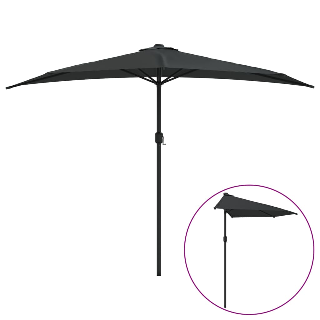 Umbrelă de balcon tijă aluminiu negru 300x155x223cm semirotund GartenMobel Dekor