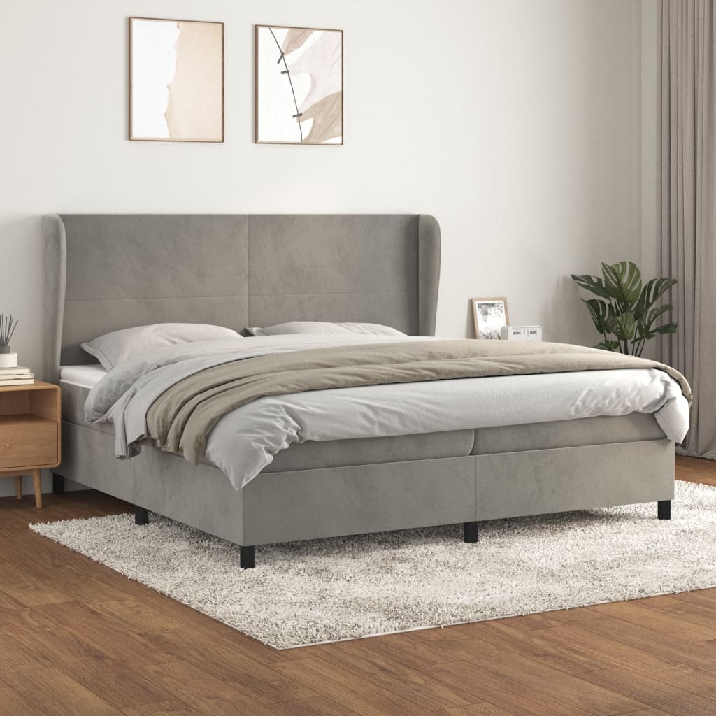 Pat box spring cu saltea, gri deschis, 200x200 cm, catifea GartenMobel Dekor