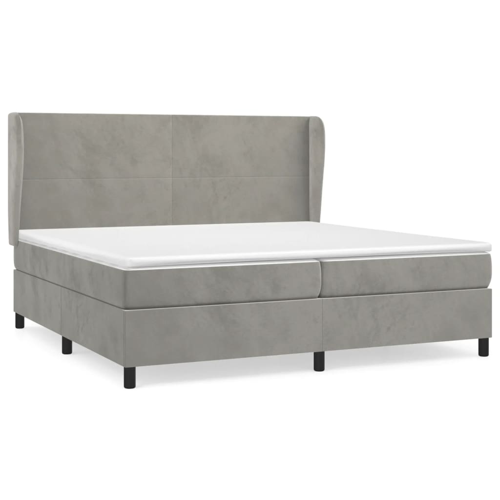 Pat box spring cu saltea, gri deschis, 200x200 cm, catifea GartenMobel Dekor