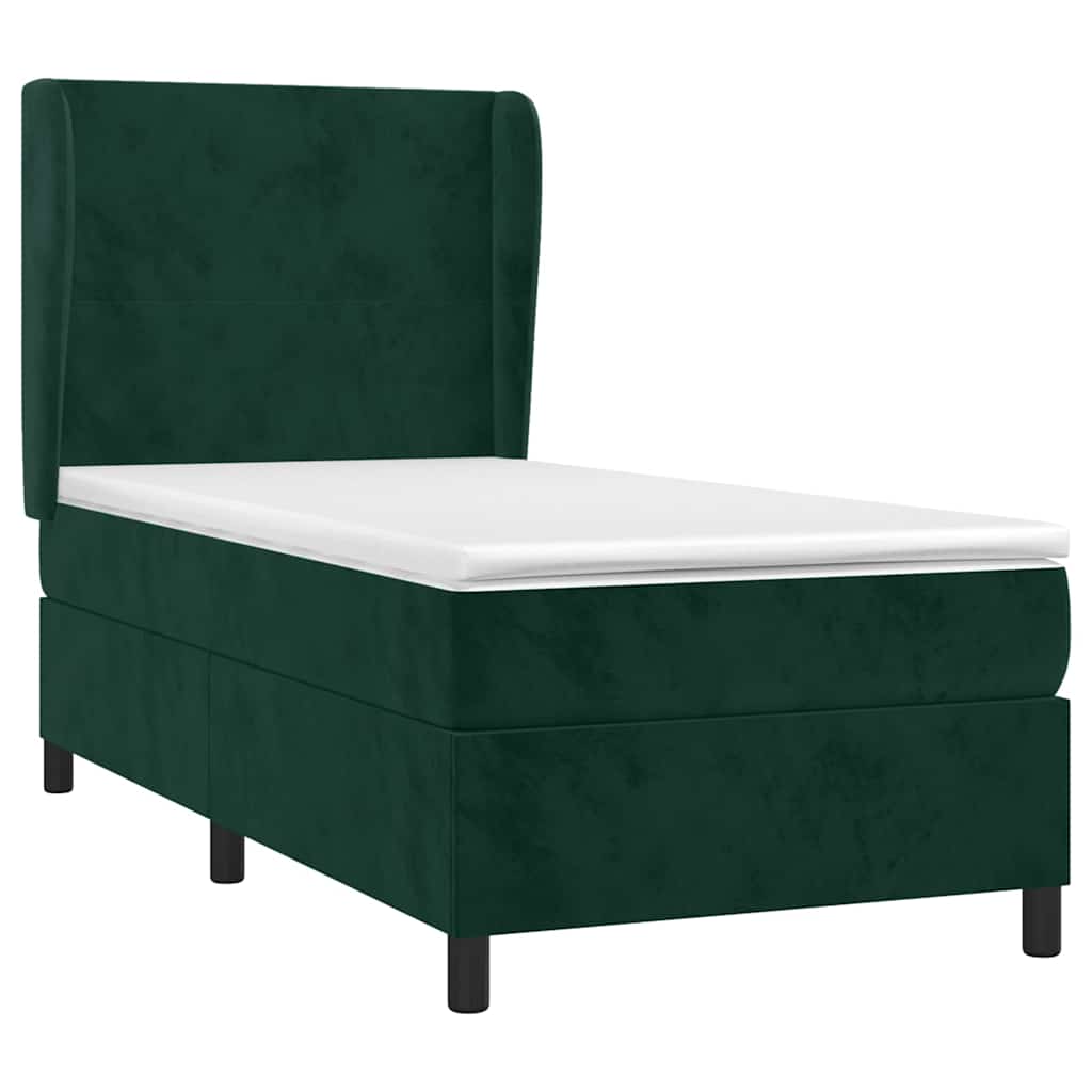 Pat box spring cu saltea, verde închis, 100x200 cm, catifea GartenMobel Dekor