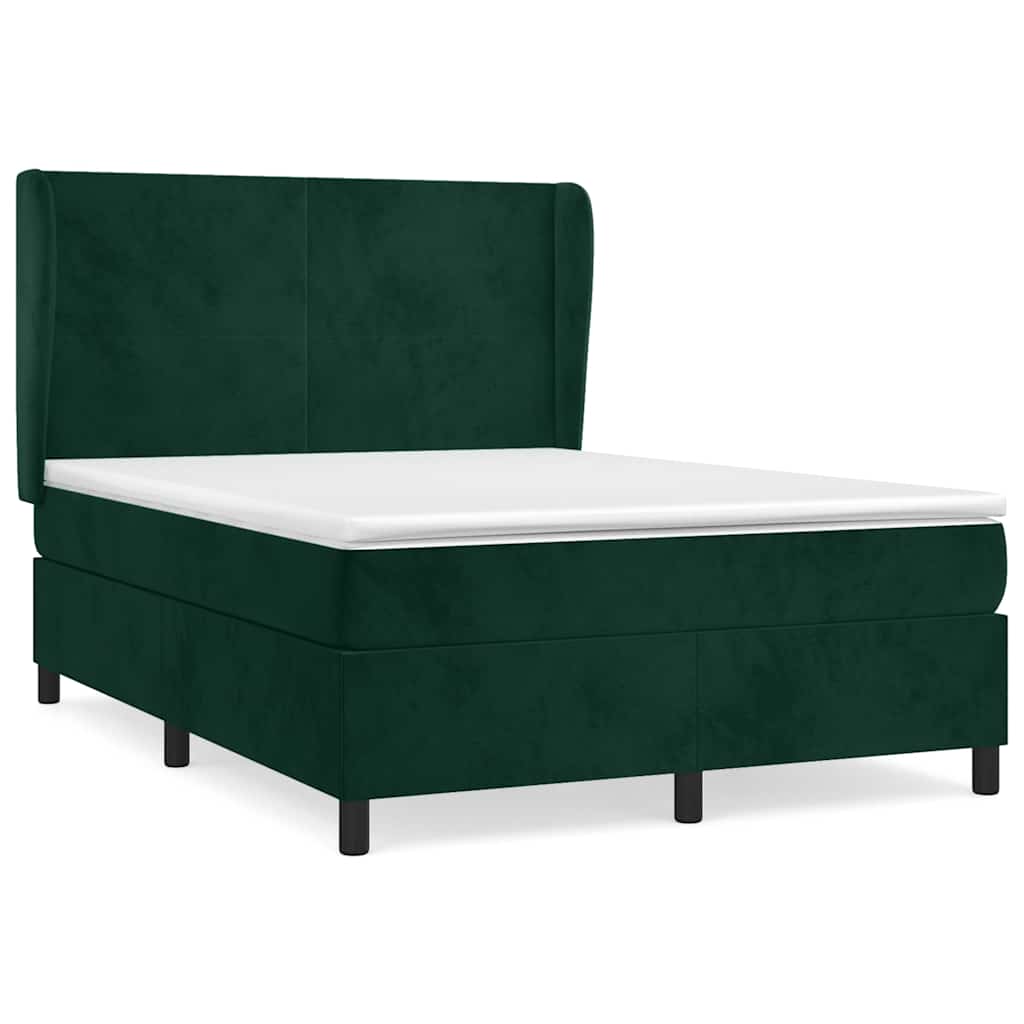 Pat box spring cu saltea, verde închis, 140x200 cm, catifea GartenMobel Dekor