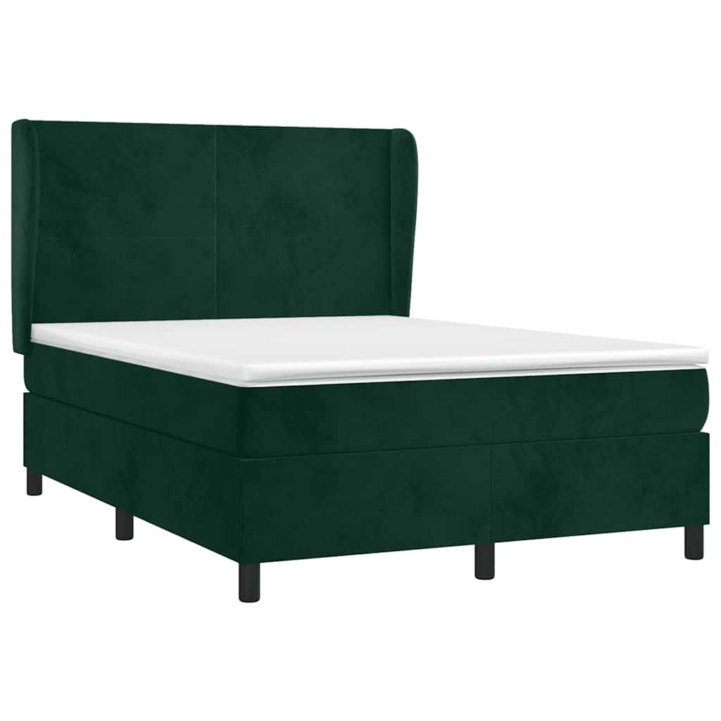 Pat box spring cu saltea, verde închis, 140x200 cm, catifea GartenMobel Dekor