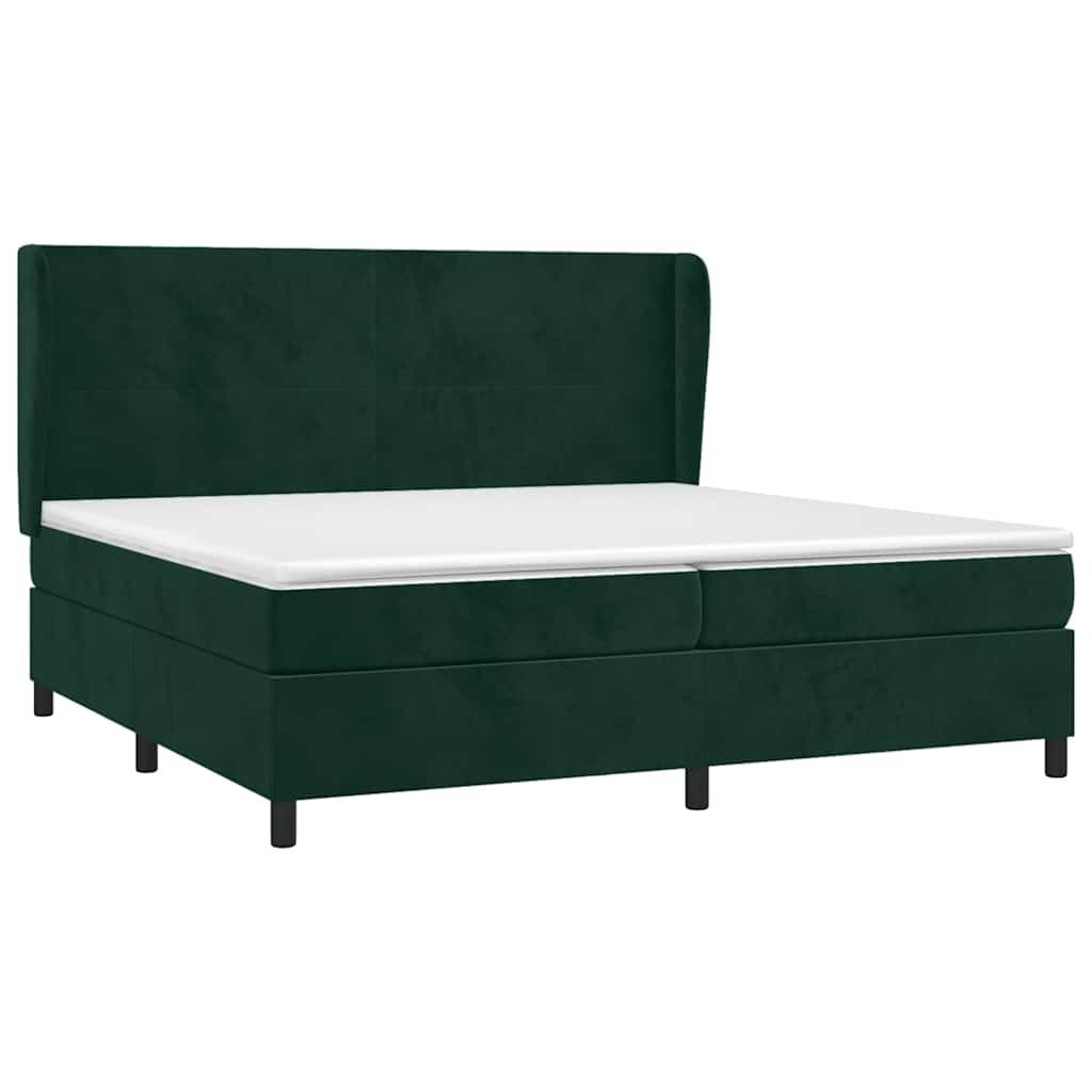 Pat box spring cu saltea, verde închis, 200x200 cm, catifea GartenMobel Dekor