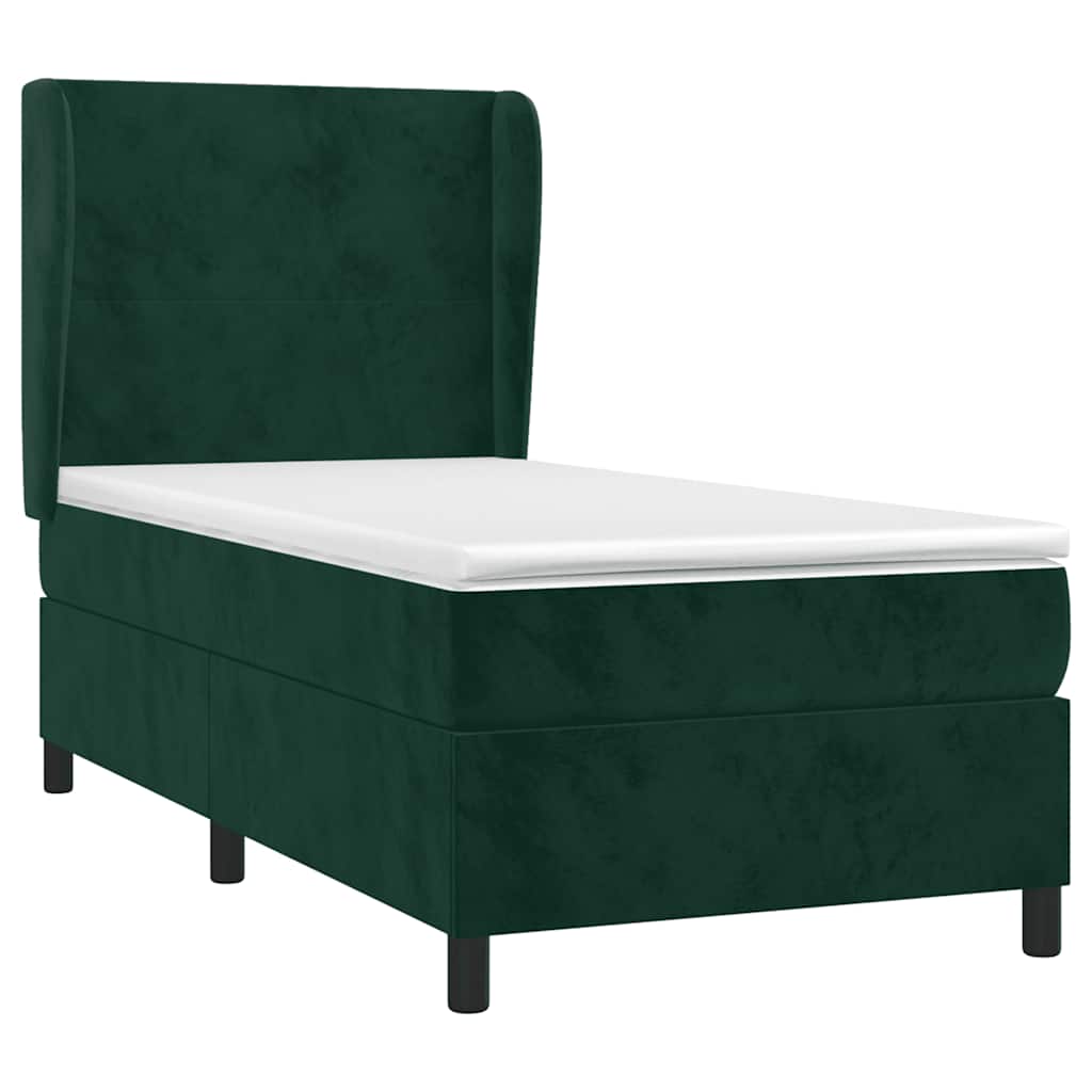 Pat box spring cu saltea, verde închis, 90x200 cm, catifea GartenMobel Dekor