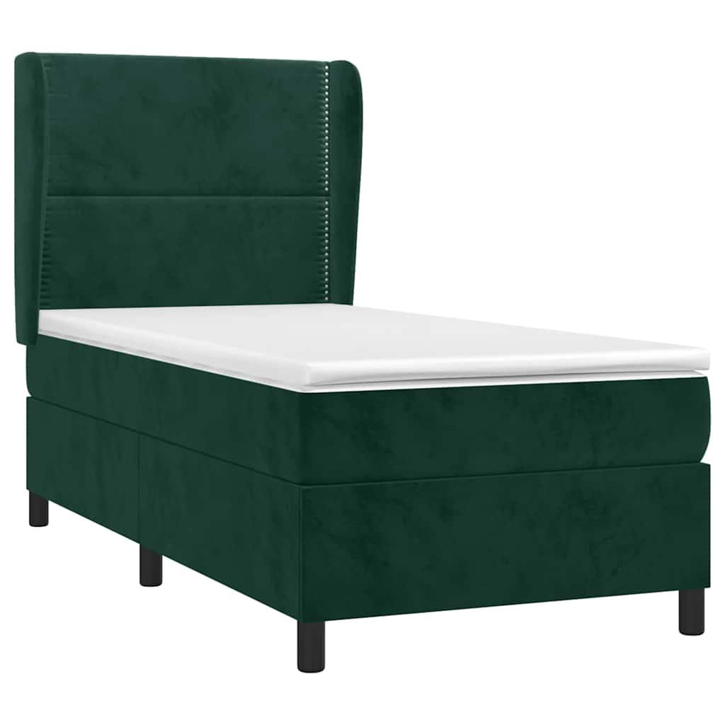 Pat box spring cu saltea, verde închis, 90x200 cm, catifea GartenMobel Dekor