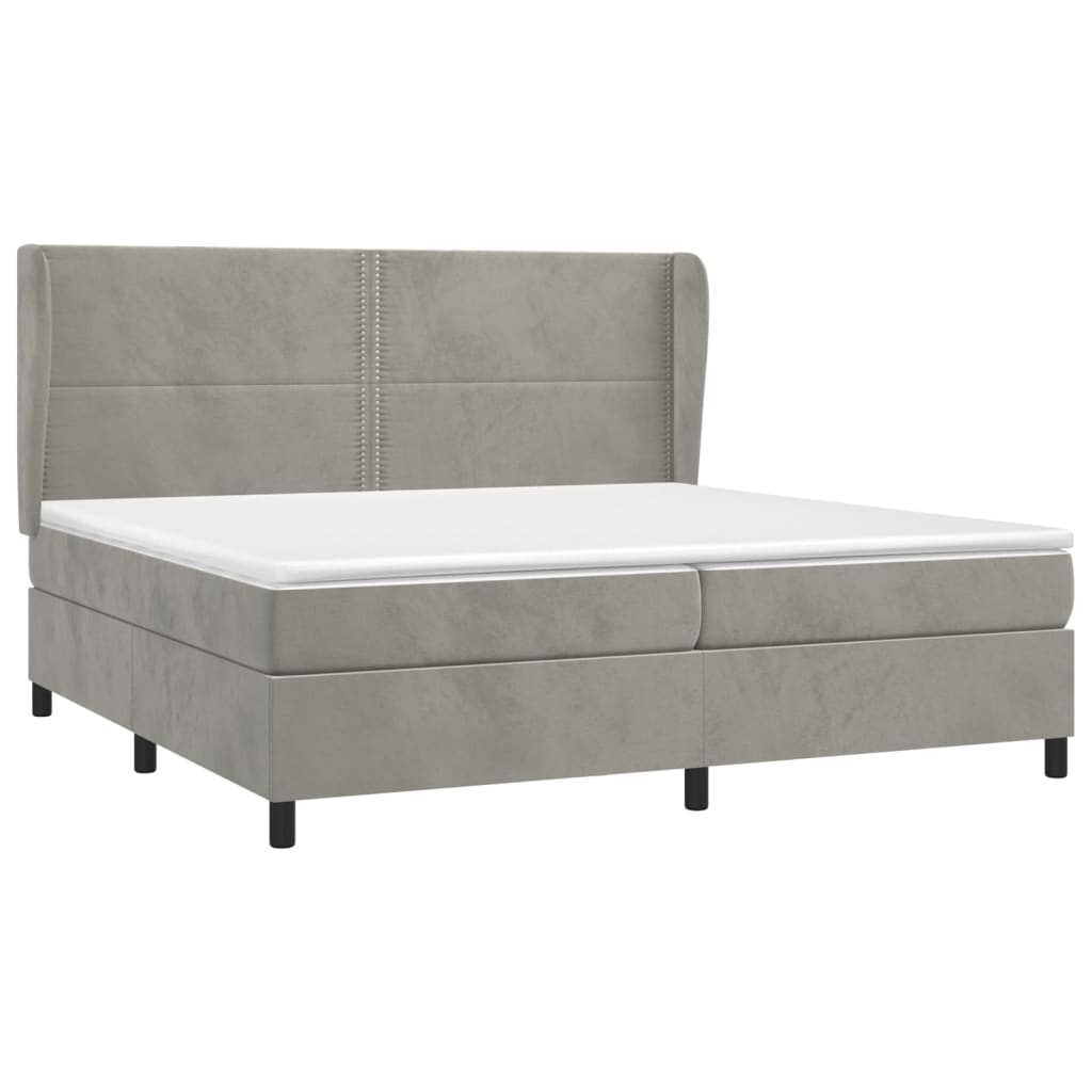 Pat box spring cu saltea, gri deschis, 200x200 cm, catifea GartenMobel Dekor