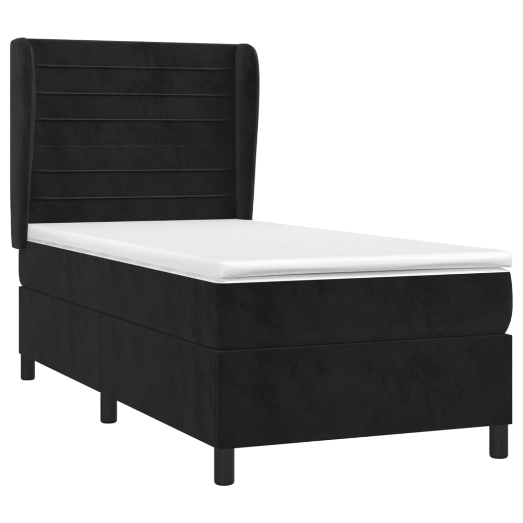Pat box spring cu saltea, negru, 100x200 cm, catifea GartenMobel Dekor