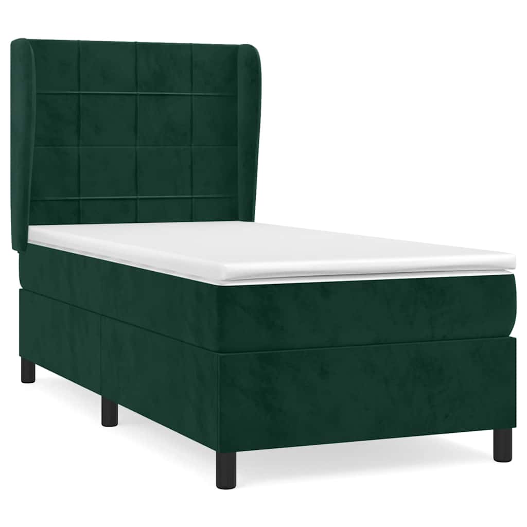 Pat box spring cu saltea, verde închis, 100x200 cm, catifea GartenMobel Dekor