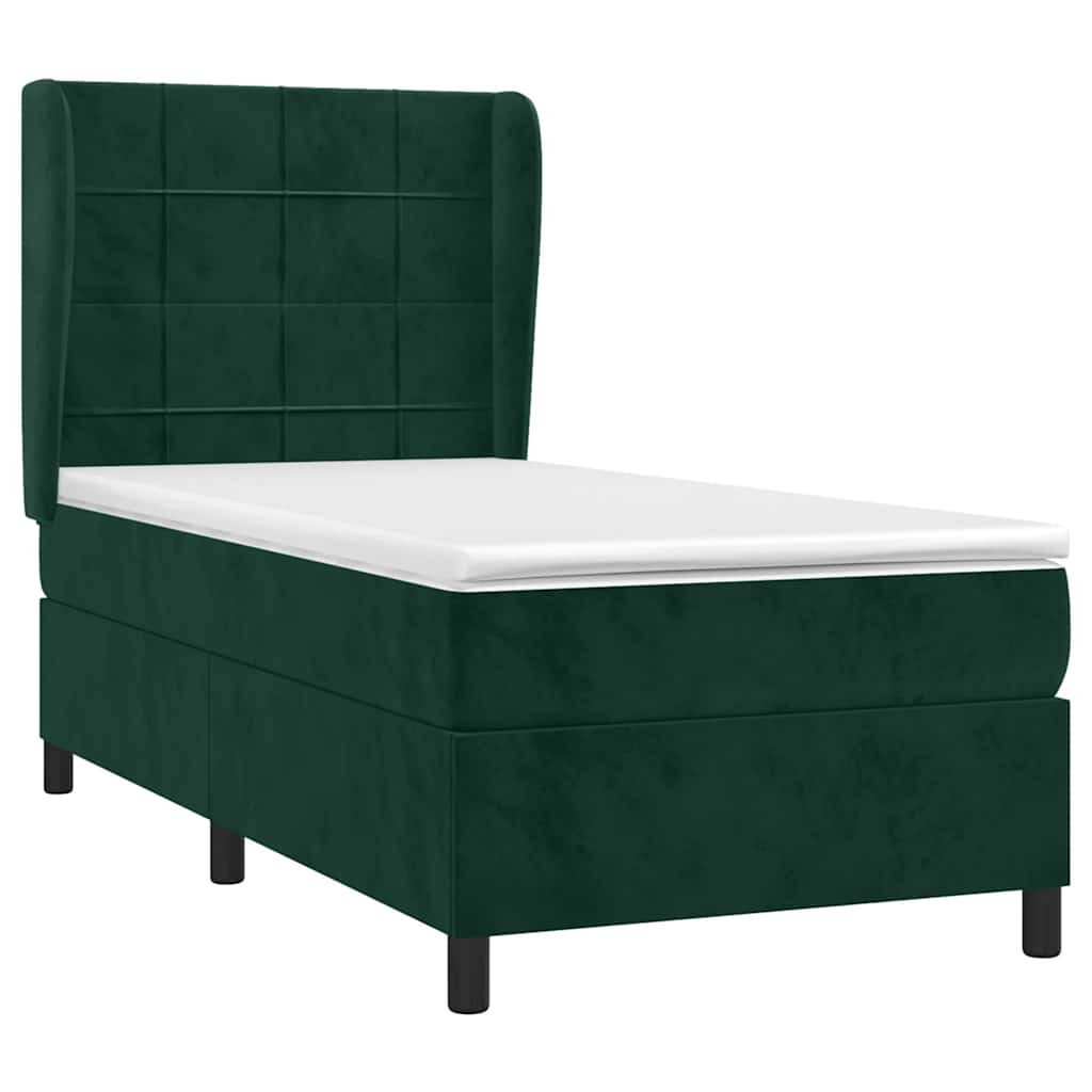 Pat box spring cu saltea, verde închis, 100x200 cm, catifea GartenMobel Dekor