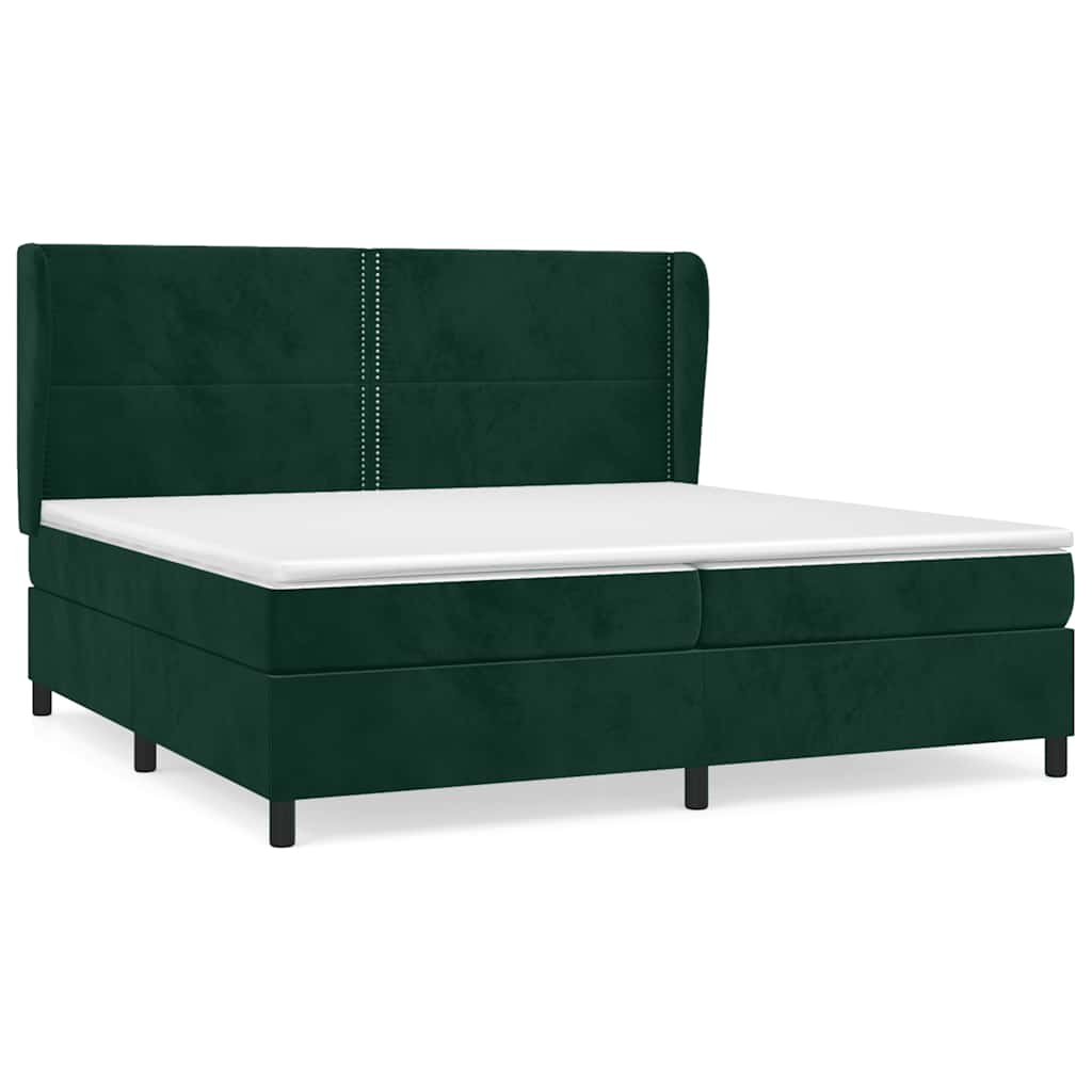 Pat box spring cu saltea, verde închis, 200x200 cm, catifea GartenMobel Dekor