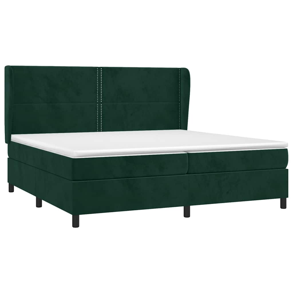 Pat box spring cu saltea, verde închis, 200x200 cm, catifea GartenMobel Dekor
