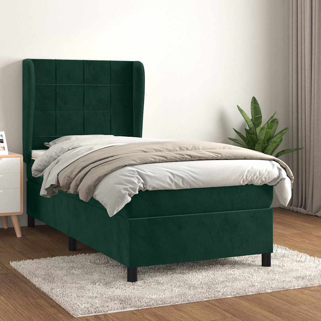 Pat box spring cu saltea, verde închis, 80x200 cm, catifea GartenMobel Dekor