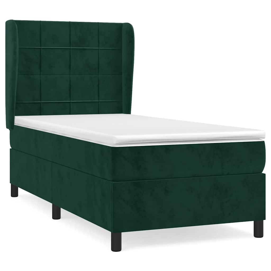 Pat box spring cu saltea, verde închis, 80x200 cm, catifea GartenMobel Dekor
