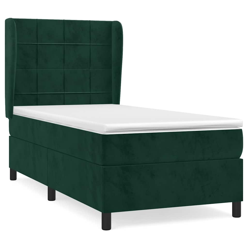 Pat box spring cu saltea, verde închis, 90x190 cm, catifea GartenMobel Dekor