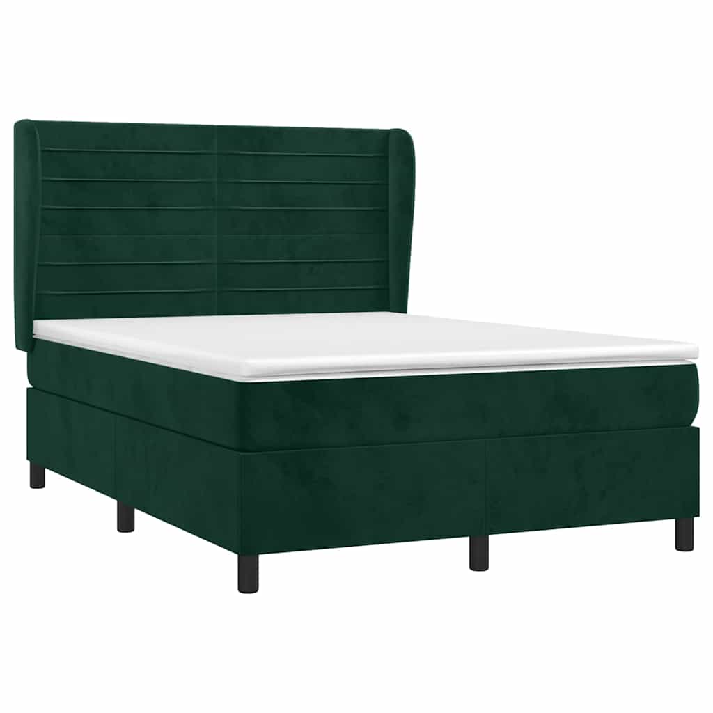 Pat box spring cu saltea, verde închis, 140x190 cm, catifea GartenMobel Dekor