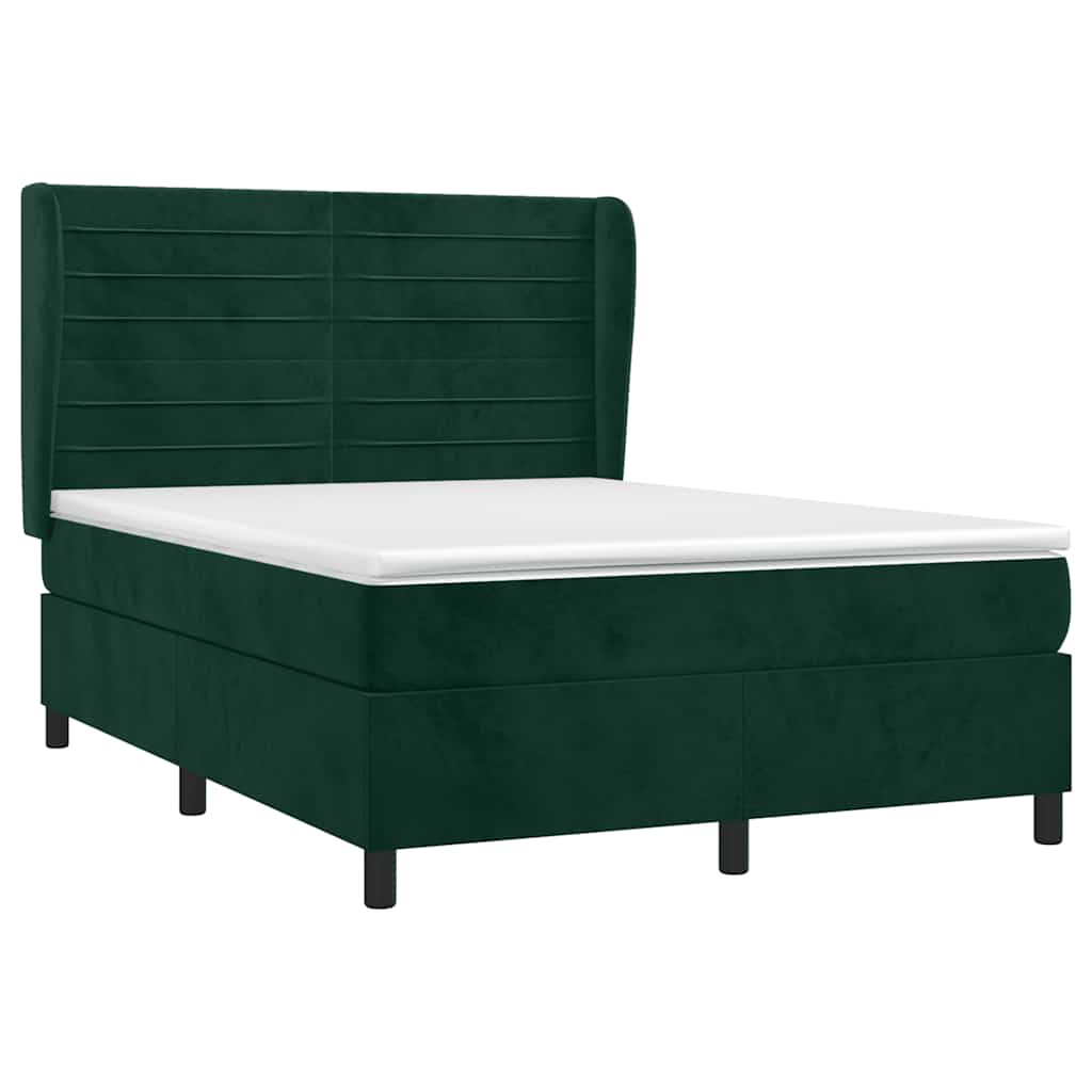Pat box spring cu saltea, verde închis, 140x190 cm, catifea GartenMobel Dekor