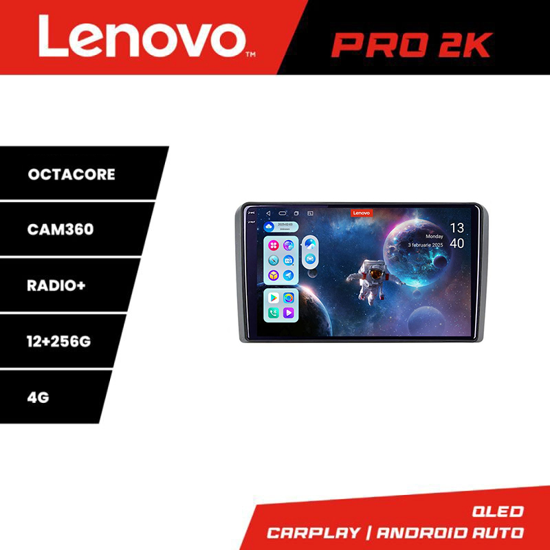 Navigație Audi A3 8P Lenovo Pro 2K, Android, QLED 12+256GB, 360