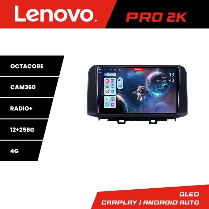 Navigație Android Hyundai Kona Lenovo Pro 2K QLED 12GB+256GB 4G Cam 360