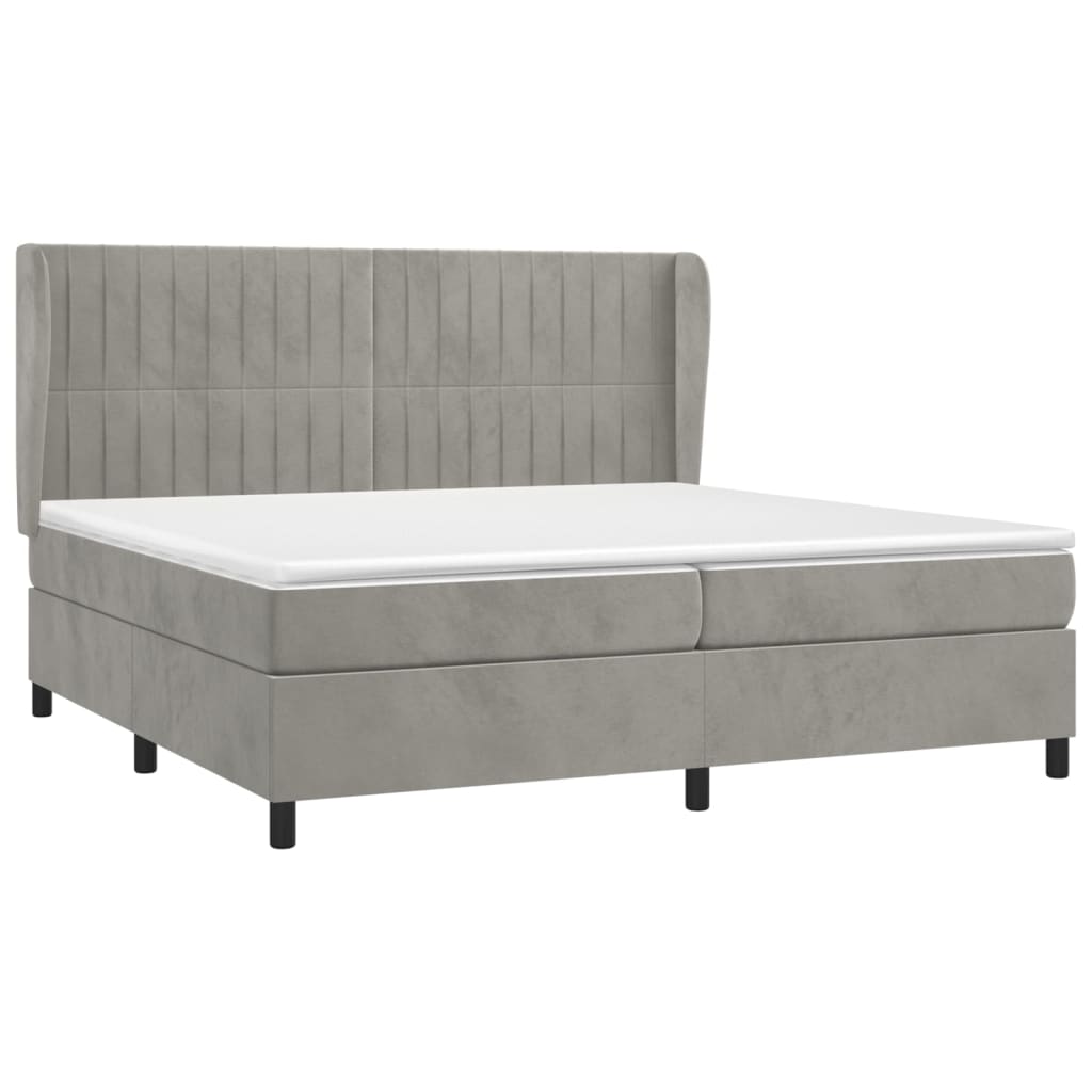 Pat box spring cu saltea, gri deschis, 200x200 cm, catifea GartenMobel Dekor