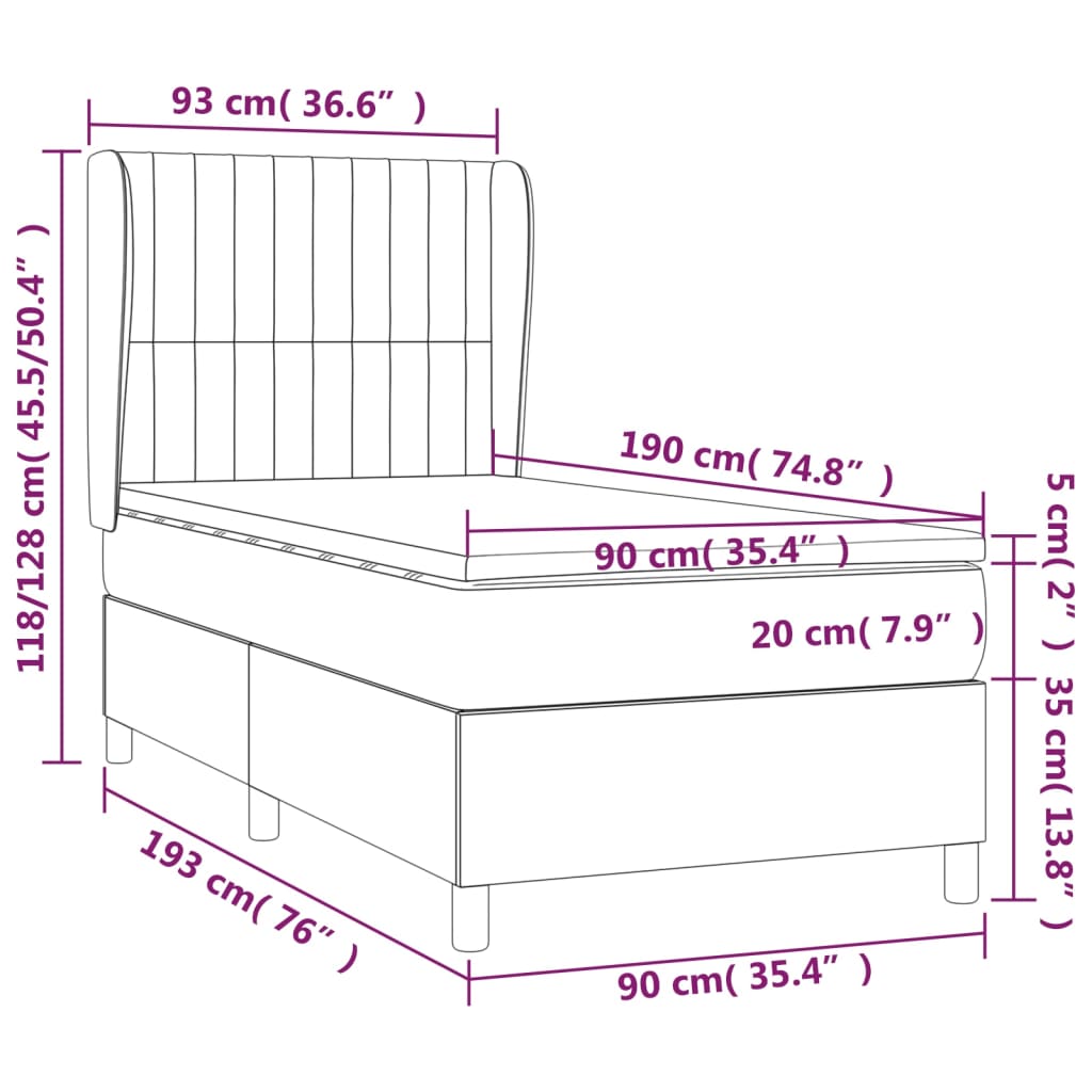 Pat box spring cu saltea, gri deschis, 90x190 cm, catifea GartenMobel Dekor