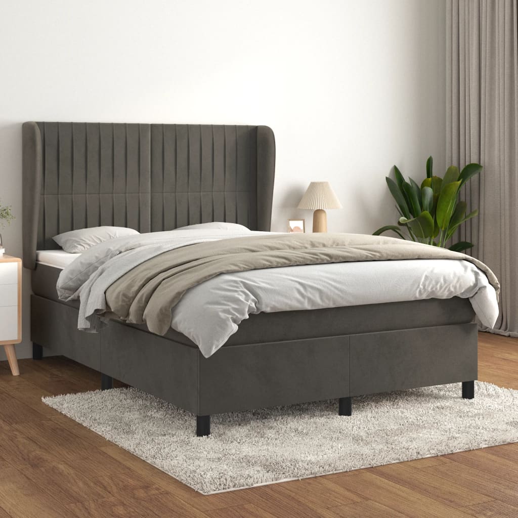 Pat box spring cu saltea, gri închis, 140x190 cm, catifea GartenMobel Dekor
