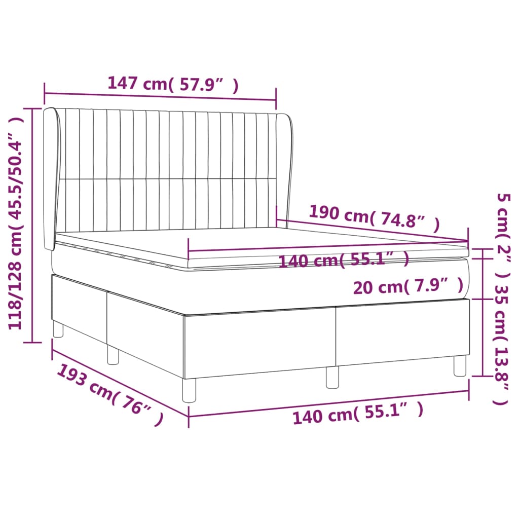 Pat box spring cu saltea, gri închis, 140x190 cm, catifea GartenMobel Dekor