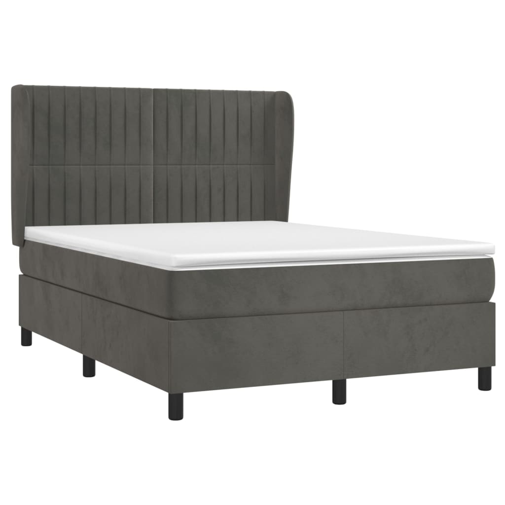 Pat box spring cu saltea, gri închis, 140x190 cm, catifea GartenMobel Dekor