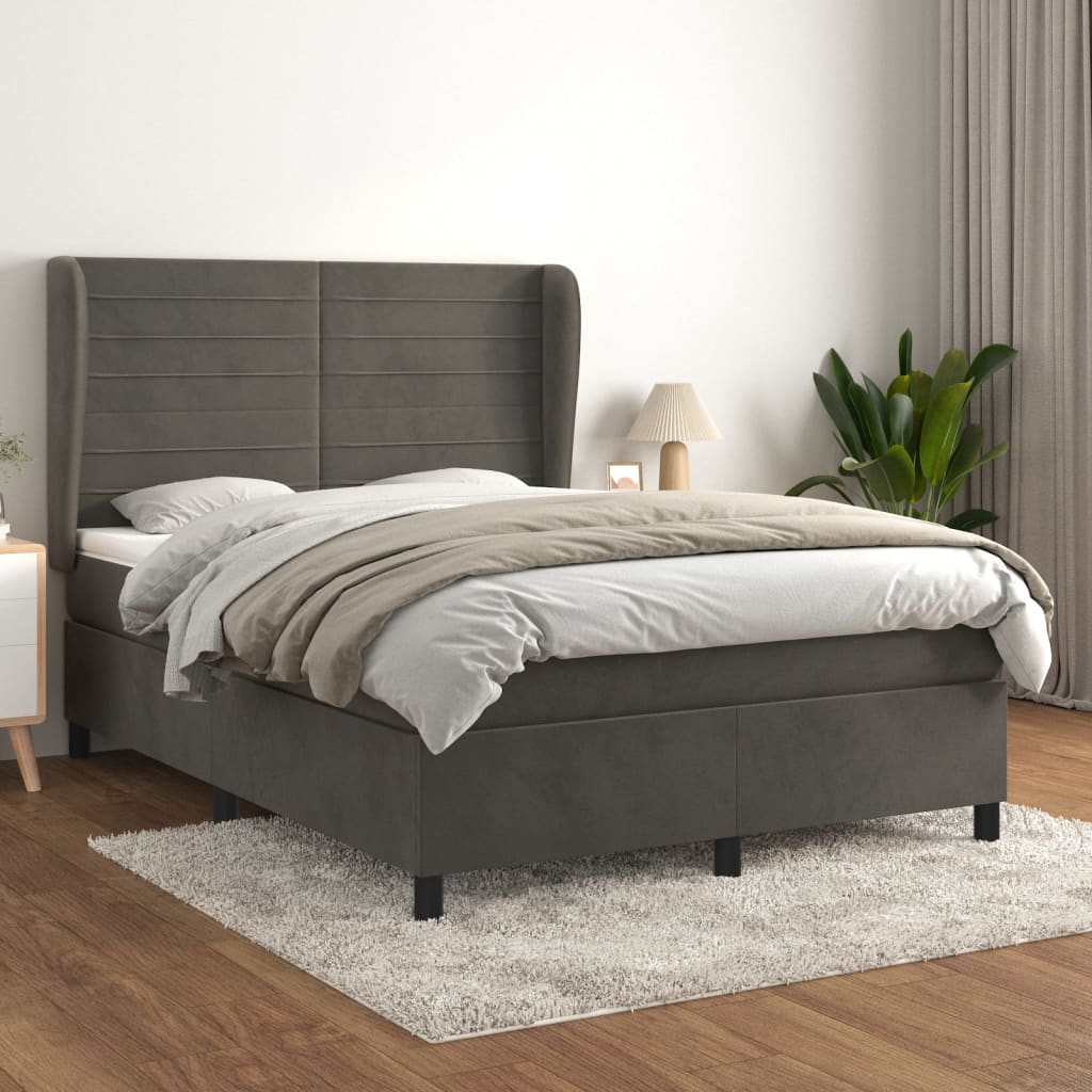 Pat box spring cu saltea, gri închis, 140x200 cm, catifea GartenMobel Dekor