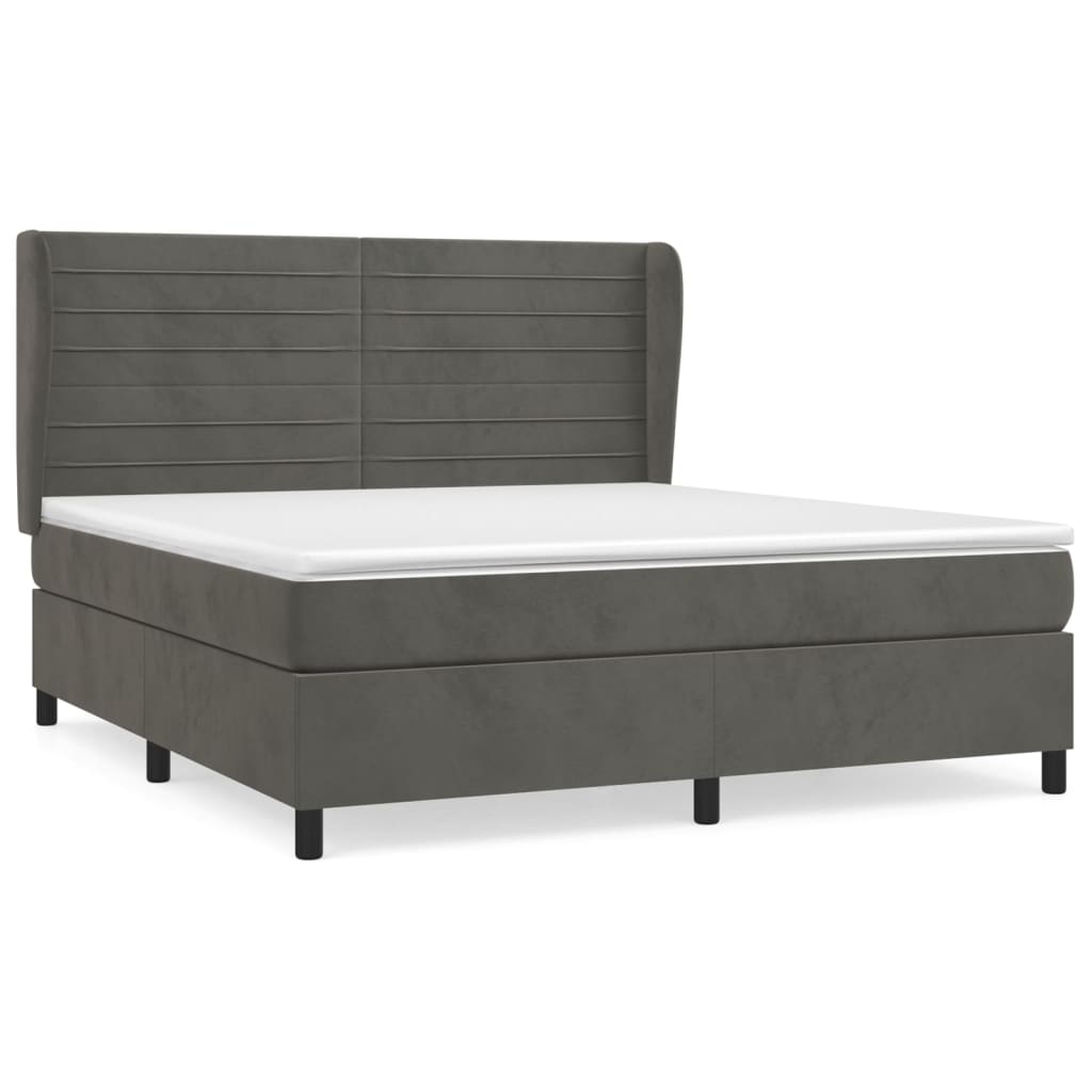 Pat box spring cu saltea, gri închis, 160x200 cm, catifea GartenMobel Dekor