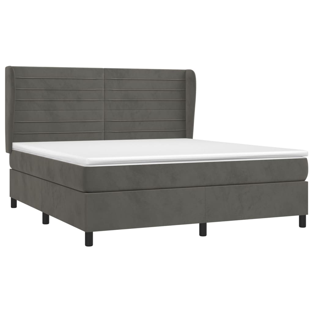 Pat box spring cu saltea, gri închis, 160x200 cm, catifea GartenMobel Dekor