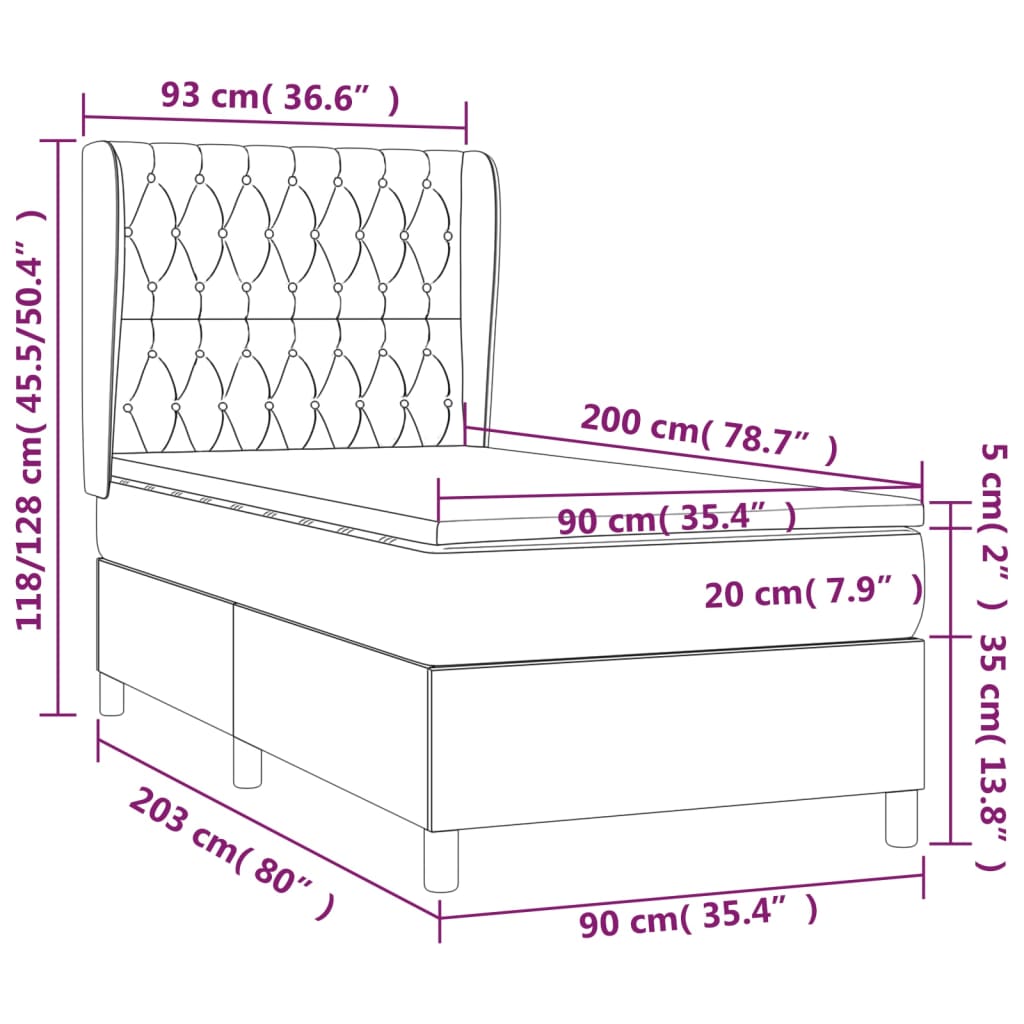 Pat box spring cu saltea, negru, 90x200 cm, catifea GartenMobel Dekor