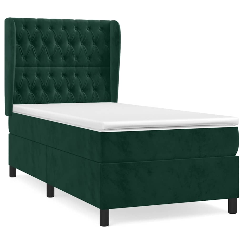 Pat box spring cu saltea, verde închis, 100x200 cm, catifea GartenMobel Dekor