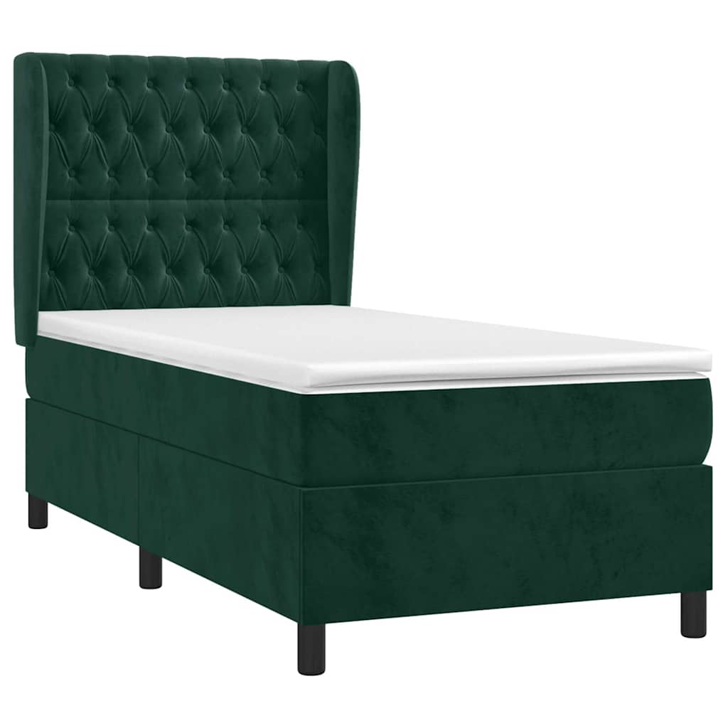 Pat box spring cu saltea, verde închis, 100x200 cm, catifea GartenMobel Dekor