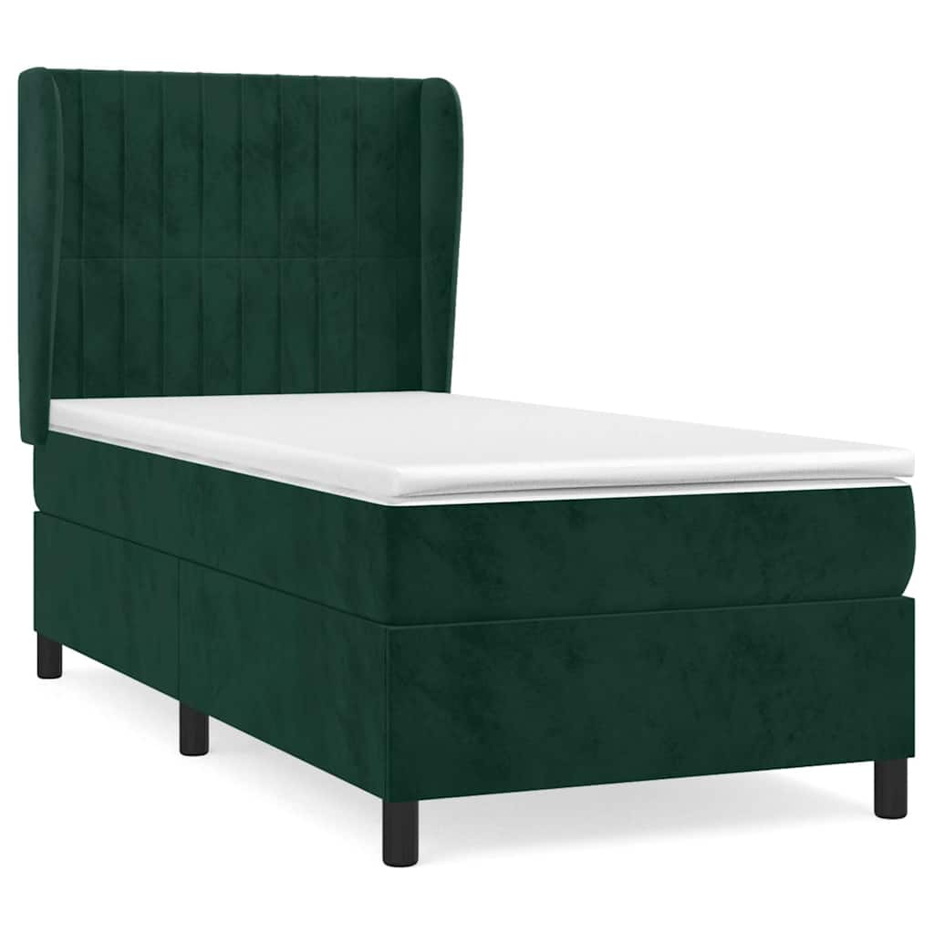 Pat box spring cu saltea, verde închis, 100x200 cm, catifea GartenMobel Dekor