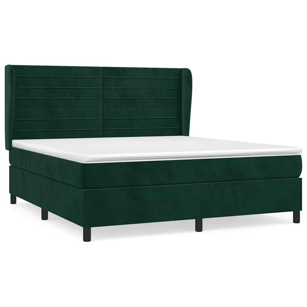 Pat box spring cu saltea, verde închis, 160x200 cm, catifea GartenMobel Dekor
