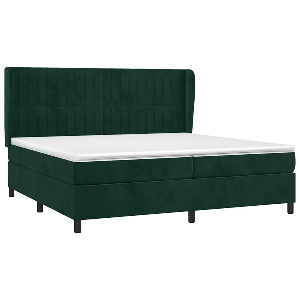 Pat box spring cu saltea, verde închis, 200x200 cm, catifea GartenMobel Dekor