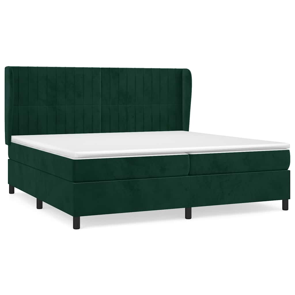 Pat box spring cu saltea, verde închis, 200x200 cm, catifea GartenMobel Dekor