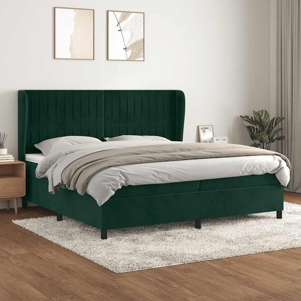 Pat box spring cu saltea, verde închis, 200x200 cm, catifea GartenMobel Dekor