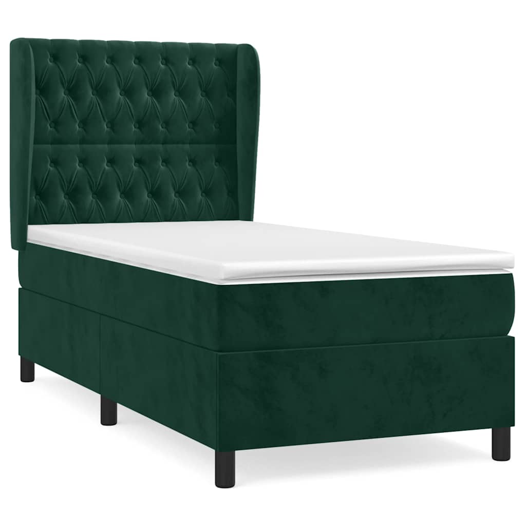 Pat box spring cu saltea, verde închis, 90x190 cm, catifea GartenMobel Dekor