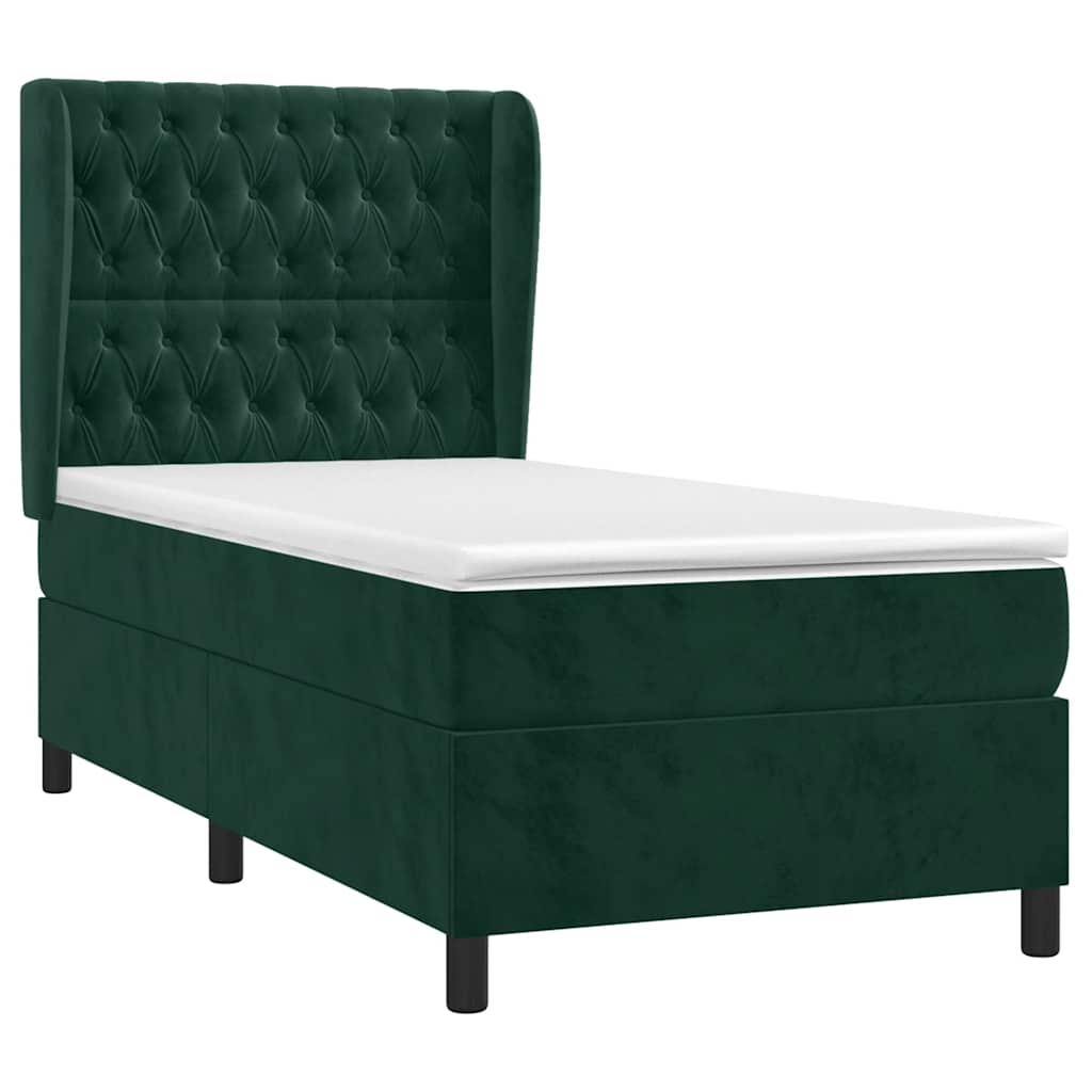Pat box spring cu saltea, verde închis, 90x200 cm, catifea GartenMobel Dekor
