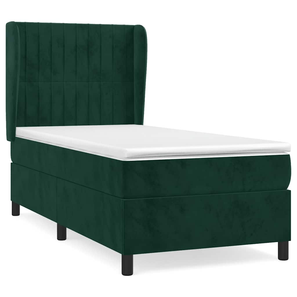 Pat box spring cu saltea, verde închis, 90x200 cm, catifea GartenMobel Dekor